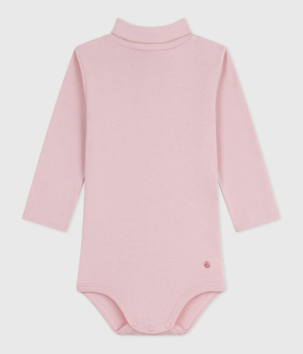 Babies' plain cotton rollneck body pink