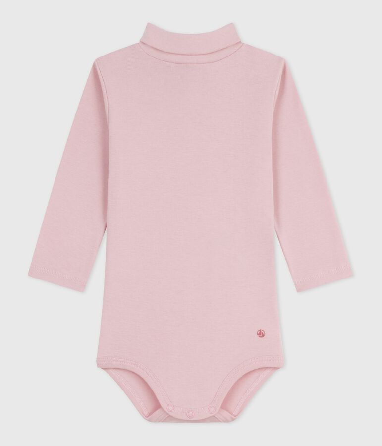 Babies' plain cotton rollneck body pink