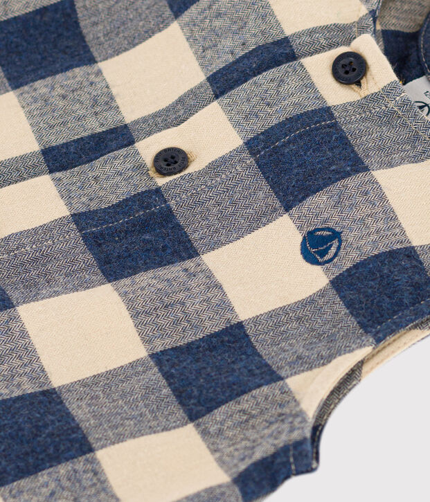 Babies' Sleeveless Flannel Jumpsuit blue/ecru