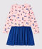 Girls' Long-Sleeved Cotton and Tube Knit Dress MARSHMALLOW white/MULTICO white