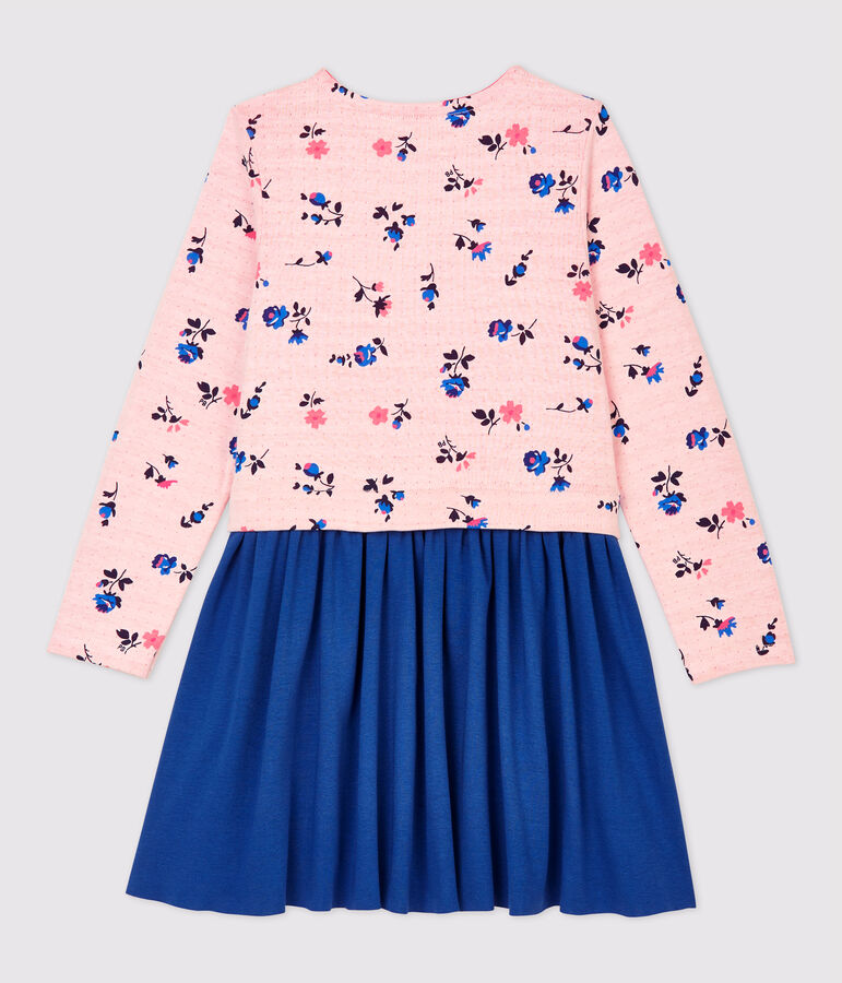 Girls' Long-Sleeved Cotton and Tube Knit Dress white/multicolor