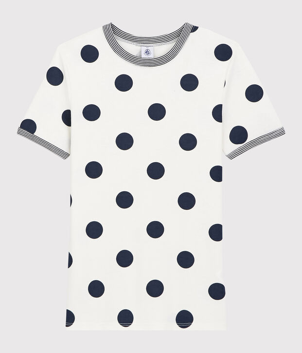 Women's Spotted Round-Neck Cotton T-Shirt white/blue