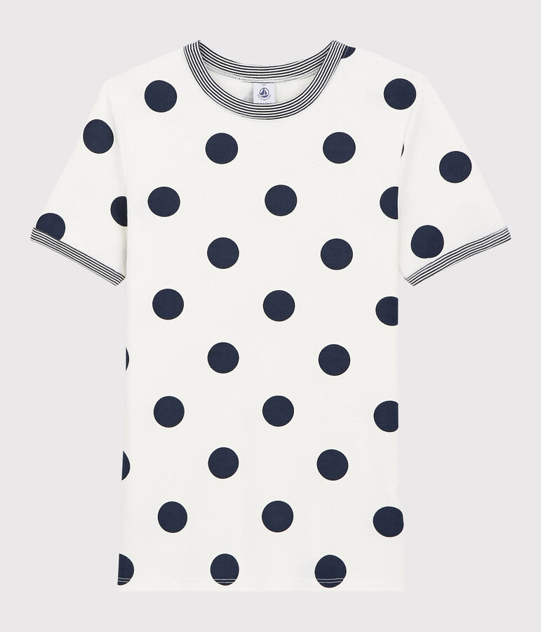 Women's Spotted Round-Neck Cotton T-Shirt white/blue