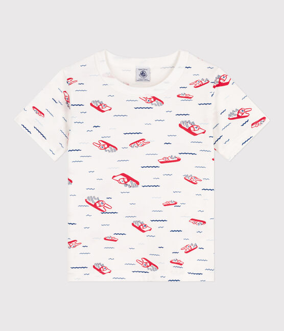 Boys' Short-Sleeved Patterned T-Shirt MARSHMALLOW white/MULTICO white