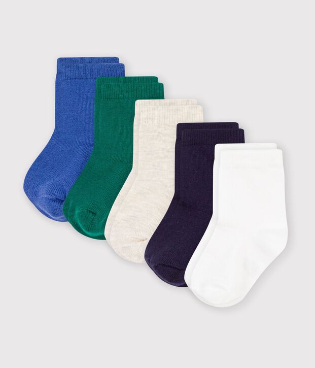 5 pairs of babies' plain cotton socks multicolor