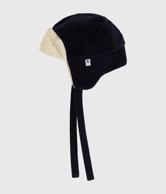 Babies' chapka in velour and sherpa SMOKING blue
