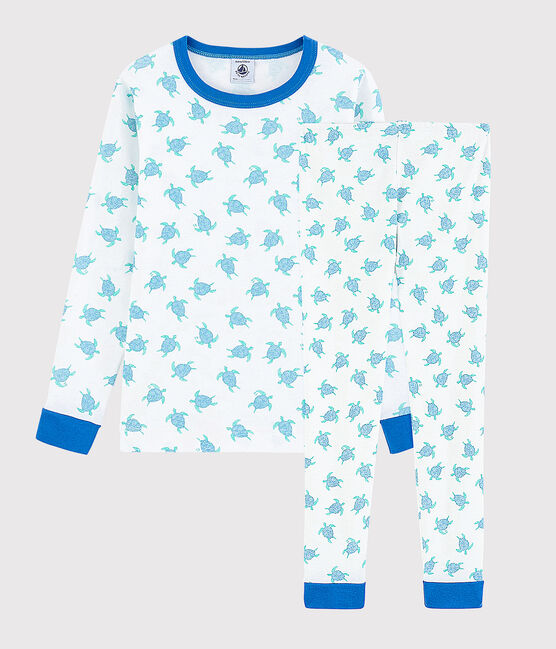 Unisex Snugfit Tortoise Print Cotton Pyjamas MARSHMALLOW white/COOL blue