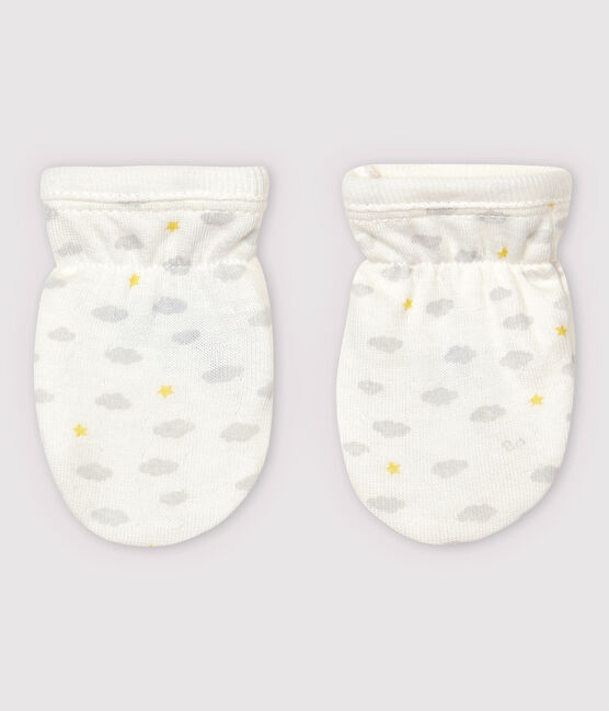 Babies' Organic Cotton Tube Knit Scratch Mittens MARSHMALLOW white/MULTICO white