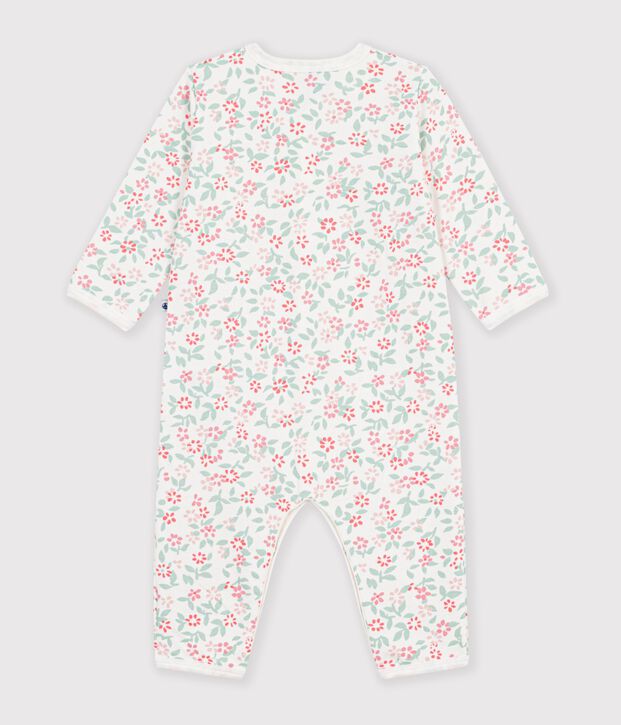 Babies' footless fleece pyjama suit with a floral print white/multicolor