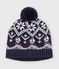 Children's jacquard hat in wool and cotton with fleece lining blue/ecru/red