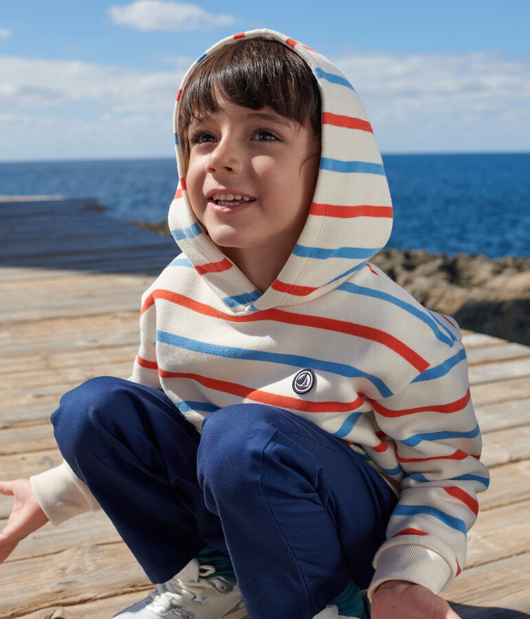 Children's unisex stripy cotton hoodie Ecru/multicolor
