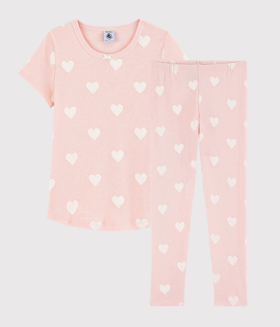 Girls' Pink Heart Pattern Organic Cotton Pyjamas MINOIS pink/ECUME white