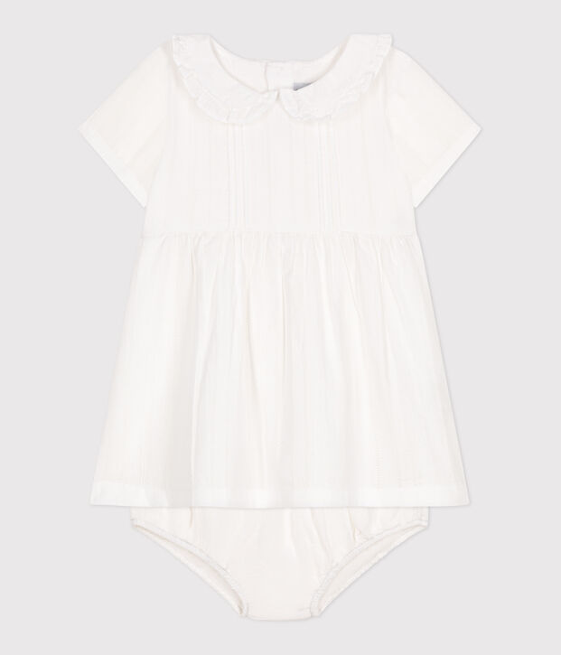 Babies' white cotton dress and bloomers with pretty openwork details white