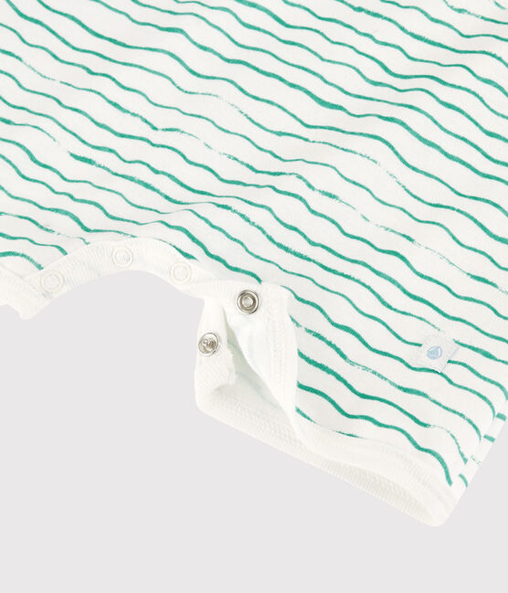 Babies' Wave Pattern Cotton Playsuit MARSHMALLOW white/VERT