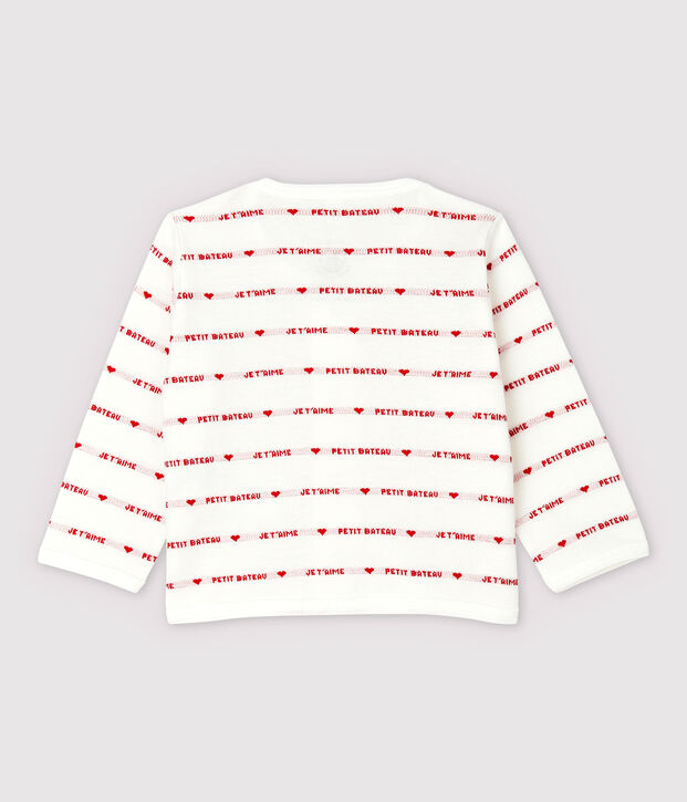 Petit Bateau Babies' Organic Cotton Cardigan With Woven Je t'aime white/red