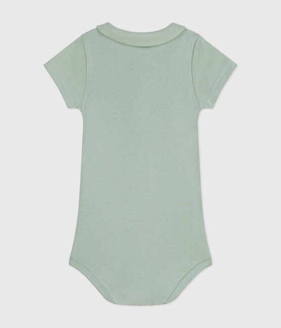 Babies' Short-Sleeved Cotton Bodysuit with Peter Pan Collar HERBIER green