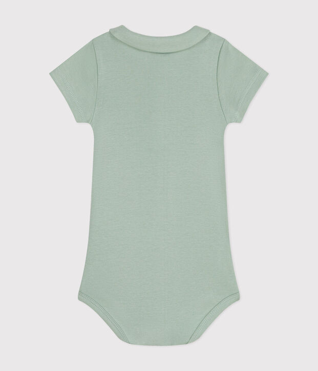 Babies' Short-Sleeved Cotton Bodysuit with Peter Pan Collar green