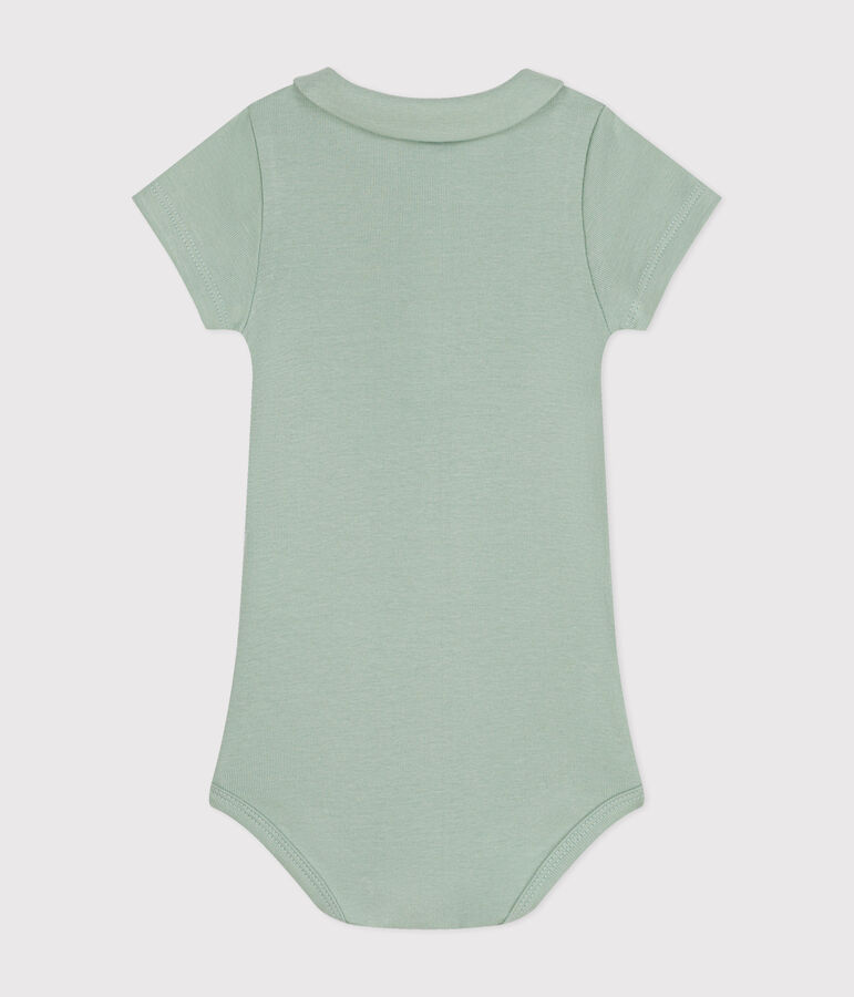 Babies' Short-Sleeved Cotton Bodysuit with Peter Pan Collar green