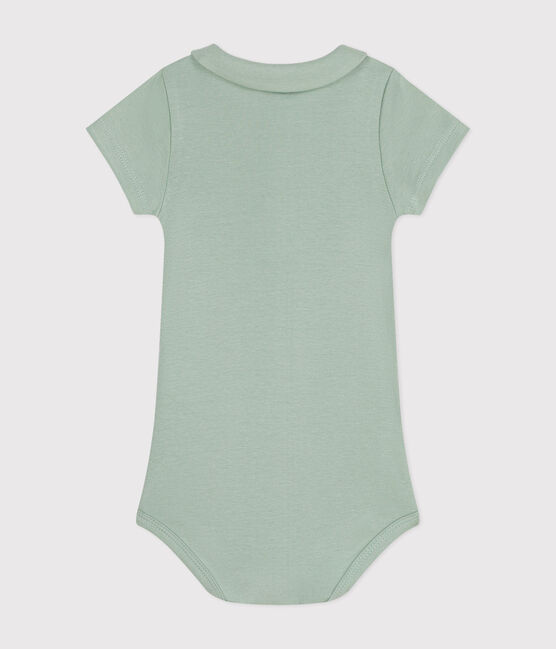 Babies' Short-Sleeved Cotton Bodysuit with Peter Pan Collar HERBIER green
