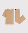 Women's stripy cotton pyjamas CUIVRE brown/MARSHMALLOW