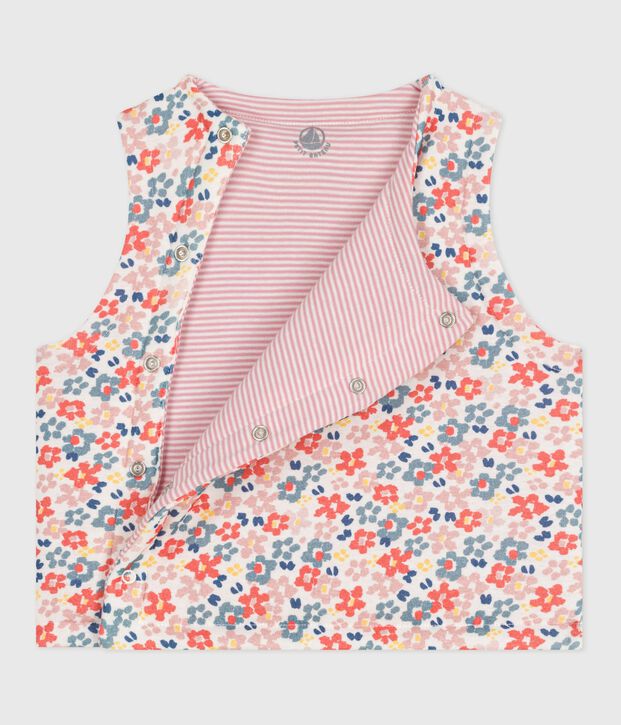 Babies' sleeveless reversible printed cotton cardigan white/pink