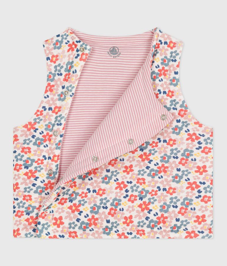Babies' sleeveless reversible printed cotton cardigan white/pink