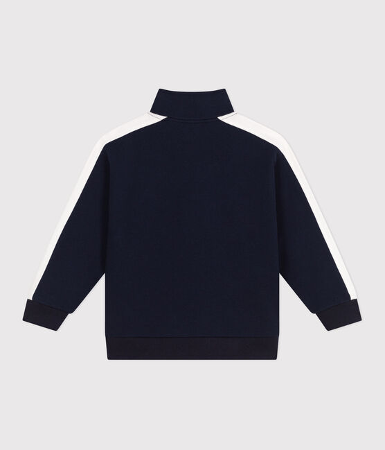 Children's zipped stand-up collar sweatshirt in plain cotton SMOKING blue
