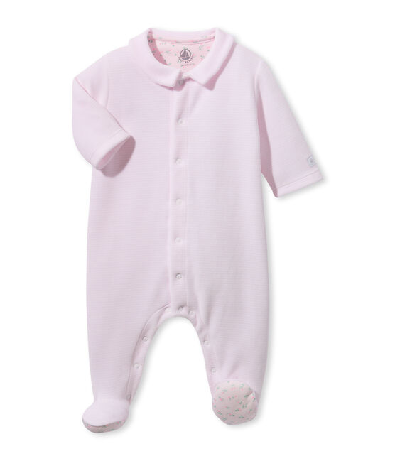 Baby's milleraies striped velour pyjamas VIENNE pink/ECUME white