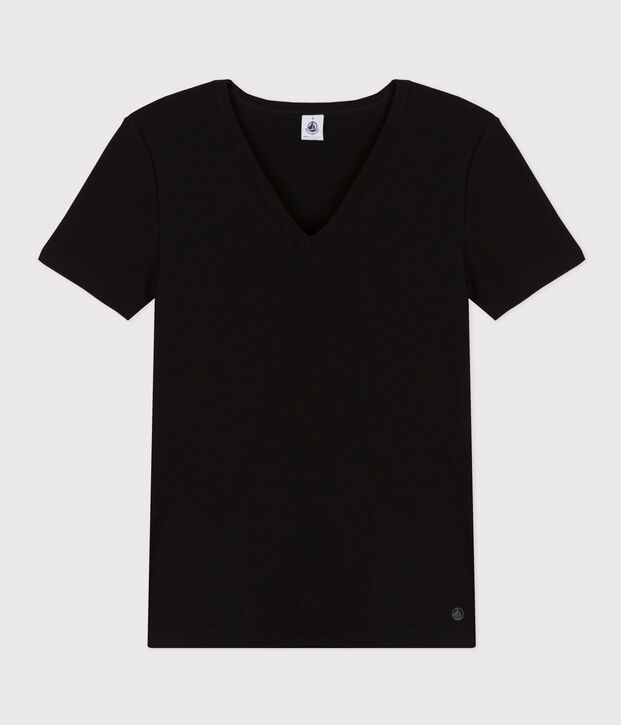 Women's iconic plain short-sleeved rib knit T-shirt black