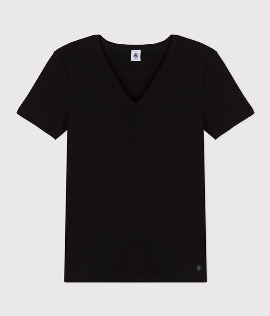 Women's iconic plain short-sleeved rib knit T-shirt BLACK black