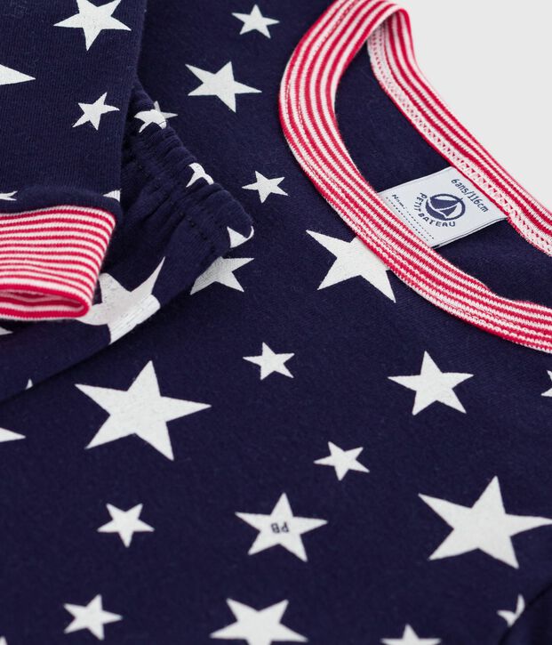 Children's cotton pyjamas with star print, very fitted blue/white