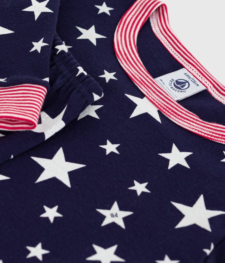 Children's cotton pyjamas with star print, very fitted SOIR blue/MARSHMALLOW