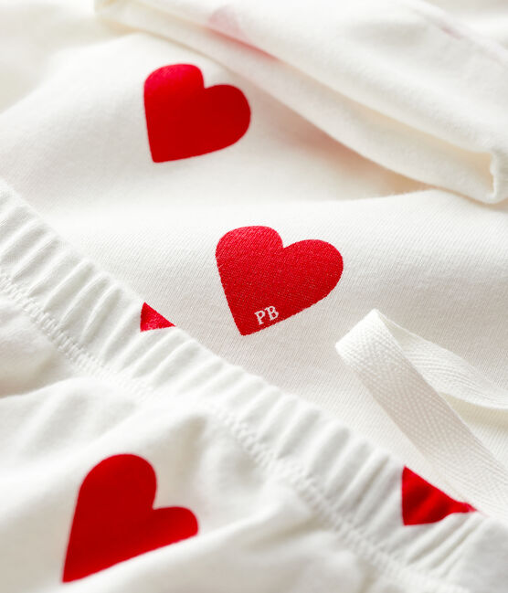 Babies' Red Heart Pattern Organic Cotton Clothing - 3-Piece Set MARSHMALLOW white/TERKUIT red