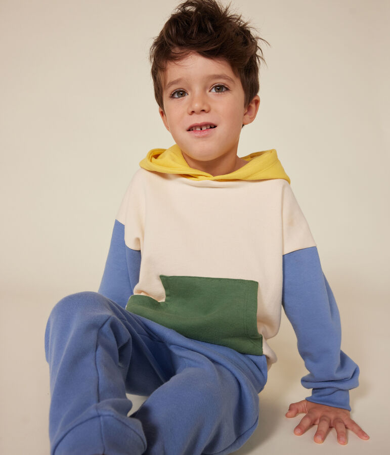 Boys' fleece hoodie Ecru/multicolor
