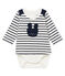 Baby boys' striped T-shirt/bodysuit MARSHMALLOW white/SMOKING blue