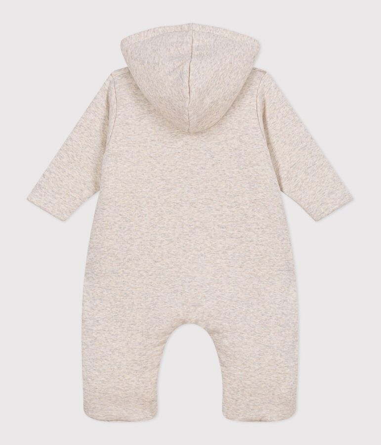 Babies' plain padded jumpsuit with a hood and feet MONTELIMAR CHINE beige