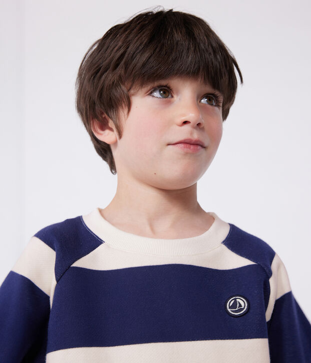 Children's unisex stripy cotton sweatshirt blue/ecru