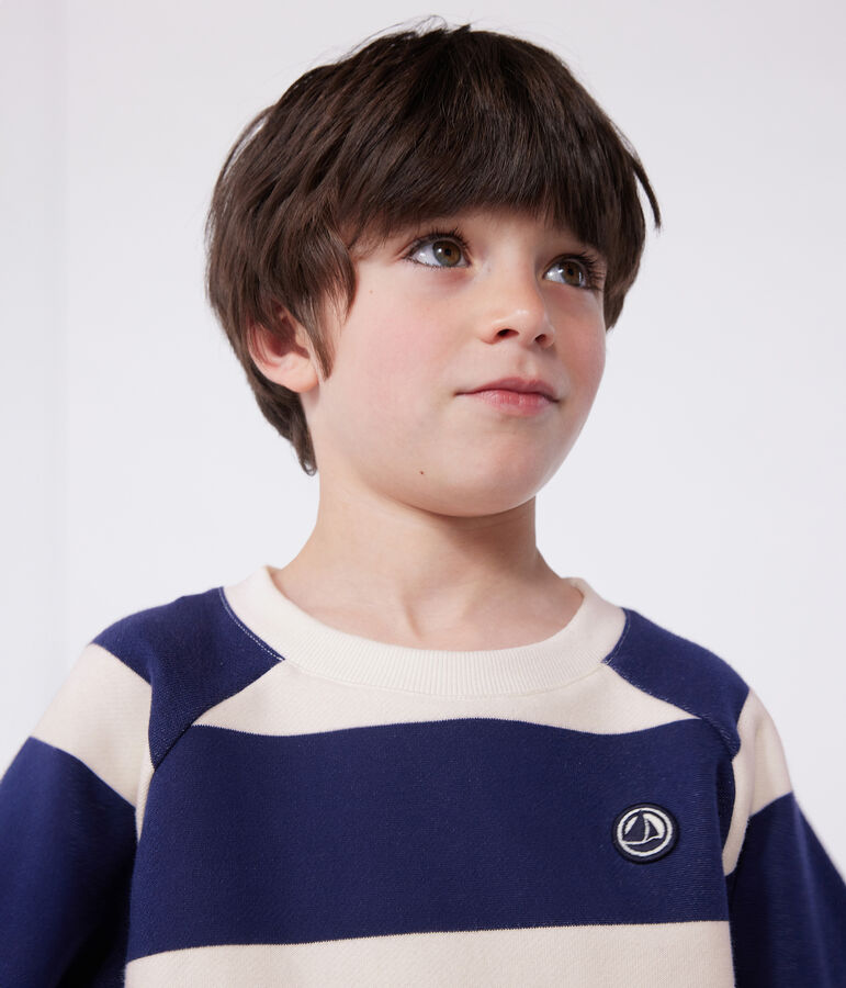 Children's unisex stripy cotton sweatshirt blue/ecru