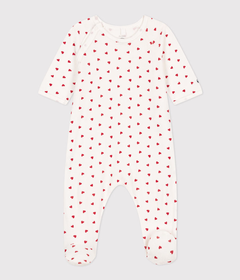 Babies' Heart Patterned Velour Pyjamas white/red