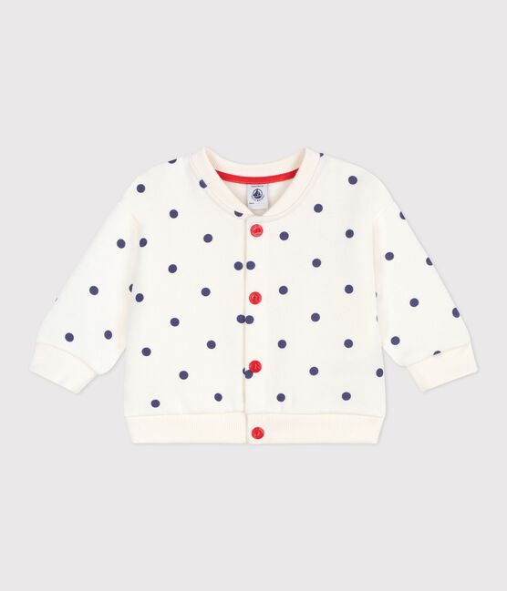 Babies' cotton varsity-style jacket with a spotted print MILK blue/SOIR