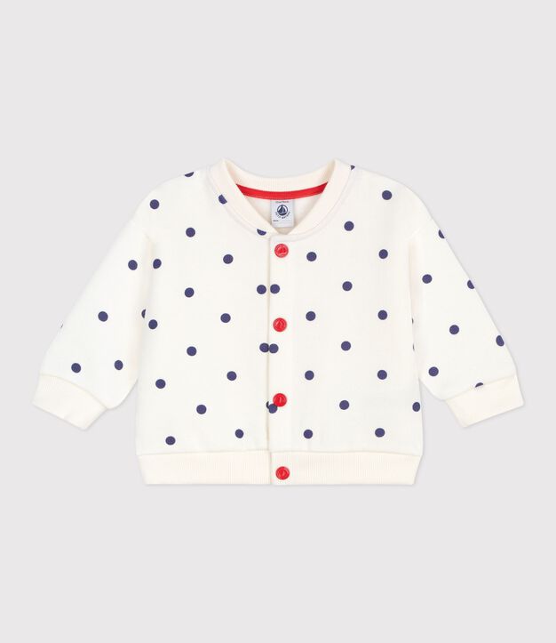 Babies' cotton varsity-style jacket with a spotted print blue/blue