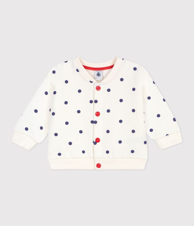 Babies' cotton varsity-style jacket with a spotted print blue/blue