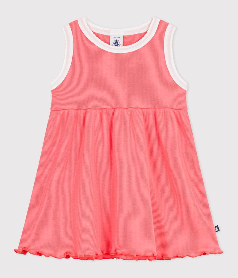 Babies' sleeveless plain cotton dress pink