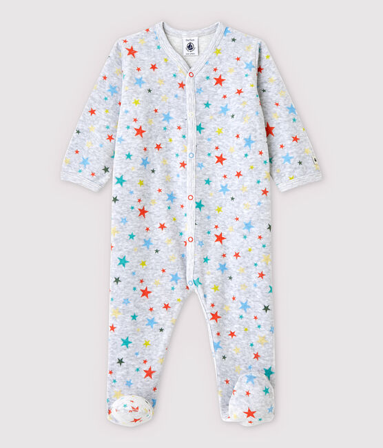 Babies' Marled Grey Starry Velour Sleepsuit POUSSIERE grey/MULTICO white