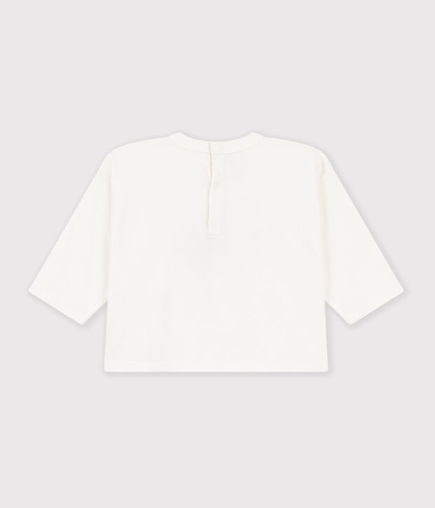 Babies' long-sleeved plain cotton T-shirt with a motif MILK