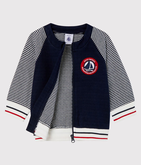Baby Boys' Tube Knit Varsity Jacket SMOKING blue/MARSHMALLOW white