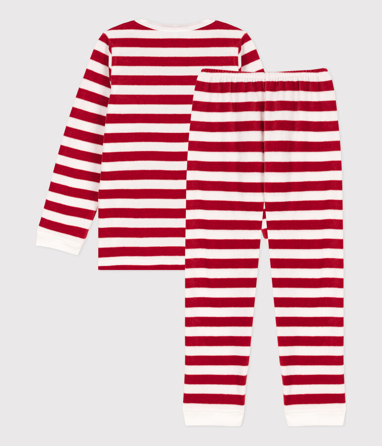 Children's Unisex Striped Velour Pyjamas red/white