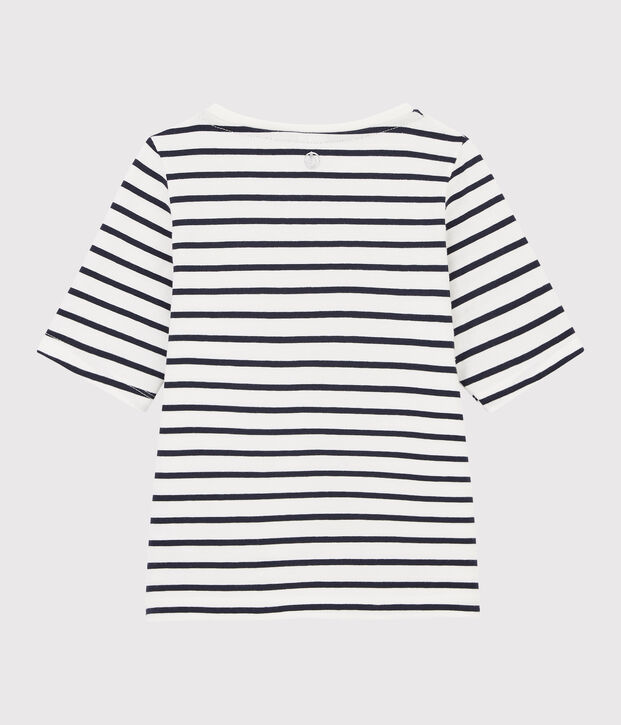 Girls' striped T-shirt white/blue