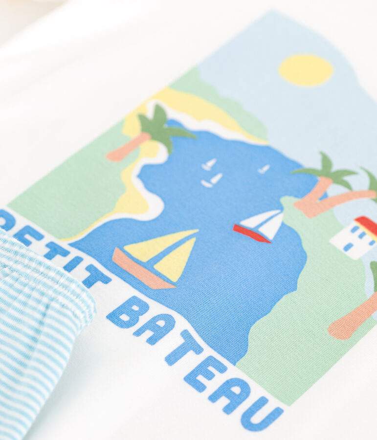 Children's short cotton pyjamas. MARSHMALLOW white/MULTICO white