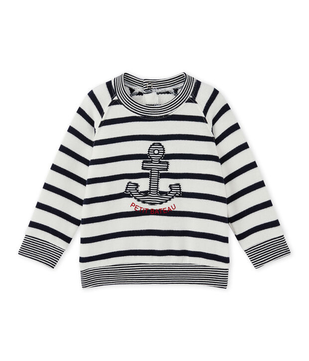 Baby boy's sailor-striped sweatshirt white/blue